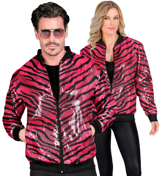 Pink zebra sequin bomber jacket unisex