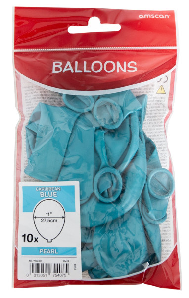10 ballons bleu caraïbe 27,5cm