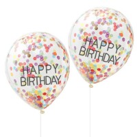 5 rainbow confetti balloons Birthday 30cm