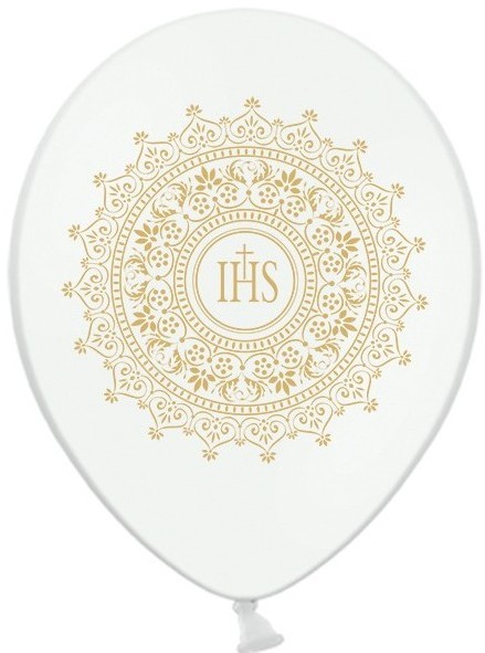 6 ballons de communion en latex IHS blanc-or 30cm