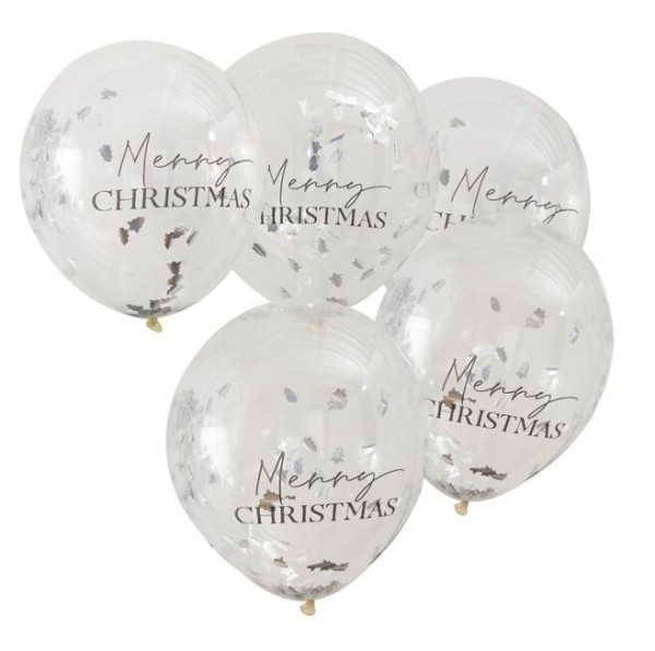5 Merry and Bright confetti balloons 30cm