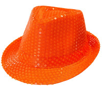 Voorvertoning: Fedora hoed met pailletten neon oranje