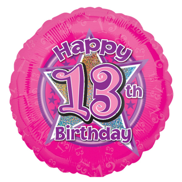 Pink 13-års fødselsdagsbom folieballon 43cm