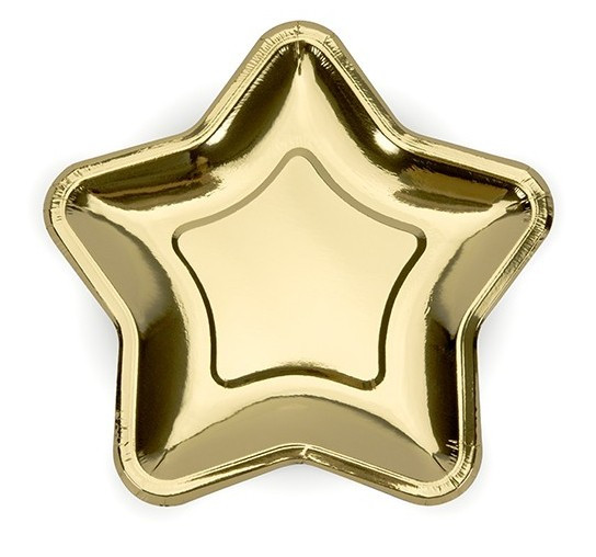 6 złotych talerzy papierowych w kształcie gwiazdy 18cm