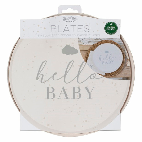 8 Hello Baby party plates cream-grey 25cm