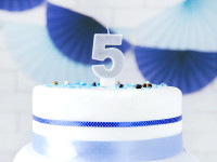 Number 5 cake candle silver gloss 7cm