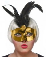 Vista previa: Máscara de carnaval dorada con pluma