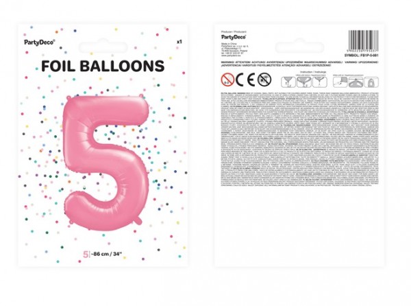Zahl 5 Folienballon rosa 86cm 2