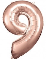 Roségoldener Zahl 9 Folienballon 86cm