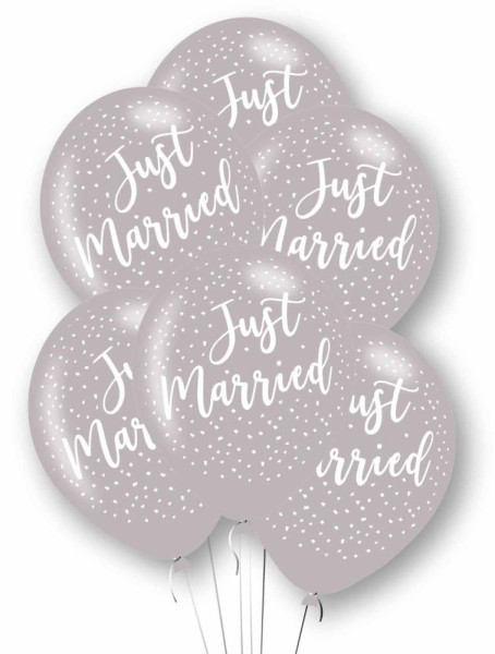 6 silberne Just Married Latexballons 27,5cm