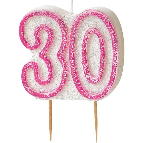 Grattis rosa glittrande 30-årsljus