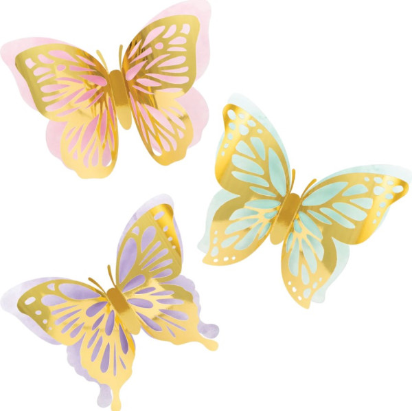 3 décorations murales papillons mouches
