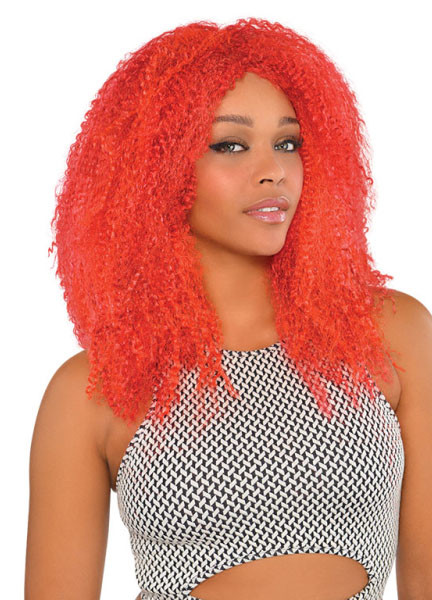 Czerwona peruka z kręconymi lokami na Halloween