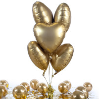 Vorschau: 5 Heliumballons in der Box matte Golden Hearts