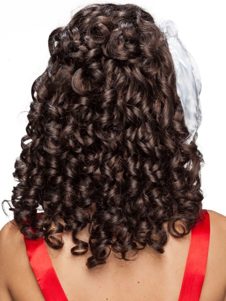 Dark brown curly wig with bow 3