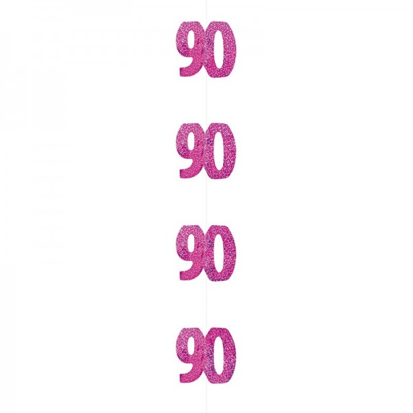 Grattis rosa glittrande 90-års hängdekoration 2