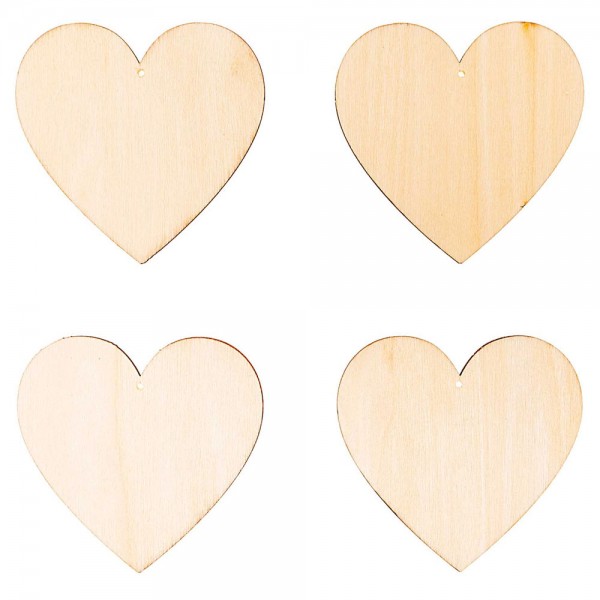 4 drewniane ozdobne zawieszki serce 7,5cm