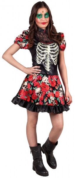 Rosy skull skeleton dress for women