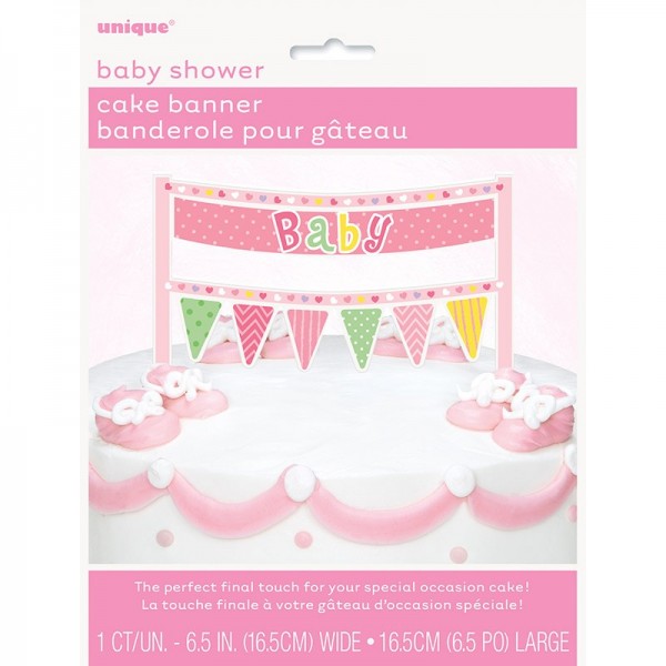 Bannière de décoration de gâteau Ella bébé fille rose
