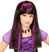 Preview: Purple-black long hair wig for children