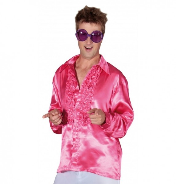 Różowa koszula męska z falbankami disco
