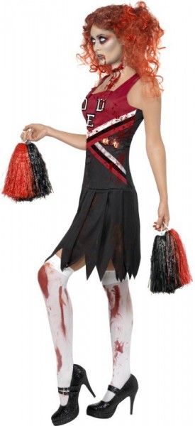 Halloween Kostüm Untoter Zombie Cheerleader Schwarz Rot 3