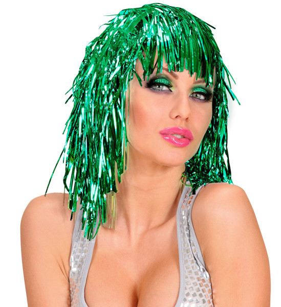 Tinsel party wig in green