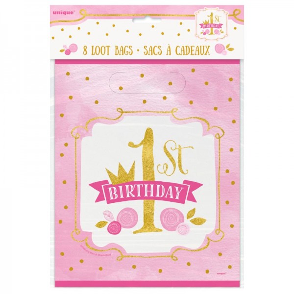 8 Princess Alice 1st birthday gift bags 23 x 18cm