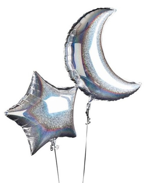 2 Holographic Night Sky Foil Balloons Silver