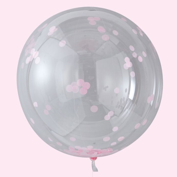 3 ballons confettis géants roses Hourra 91cm