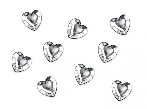 50 kryształowych serc posypana dekoracją srebrna 12mm 2