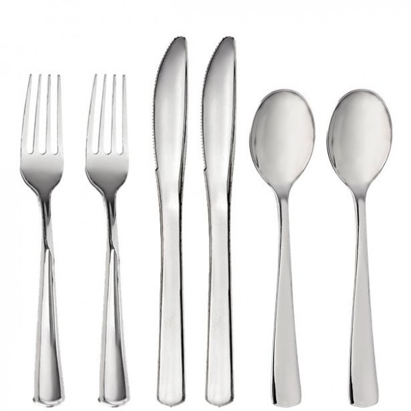 Silver plastic cutlery set 32 pieces