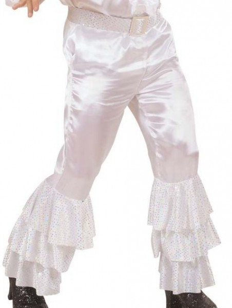 Disco Fever Satijnen wijd uitlopende broek met pailletten Wit 2