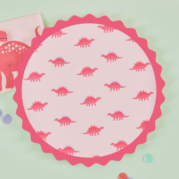 8 Pink Dino Party Eco papieren borden 25cm