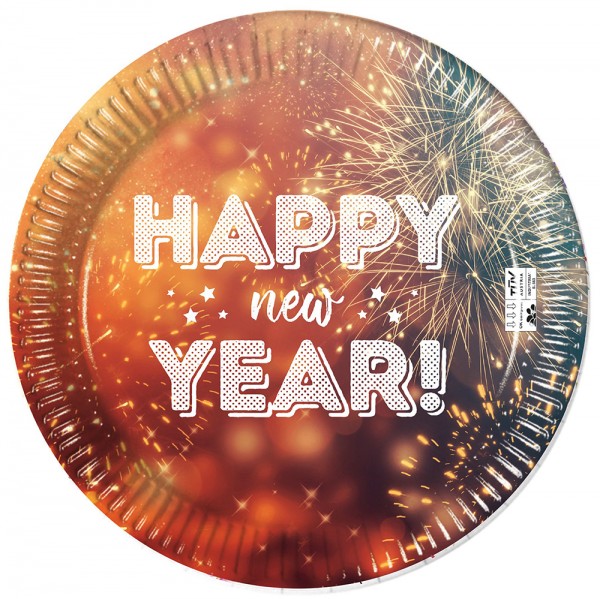 8 Happy New Year plates 23cm compostable
