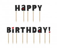 Oversigt: 14 cupcakepropper Tillykke med fødselsdagen 9cm
