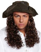 Chapeau de pirate aux cheveux bouclés bruns
