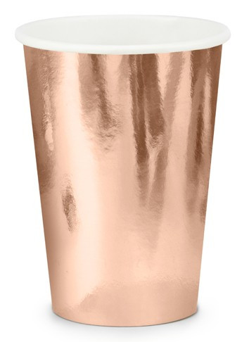 6 vasos de papel oro rosa metalizado 220ml