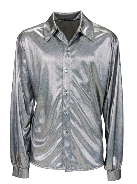 Camicia da discoteca glitterata argento da uomo 4