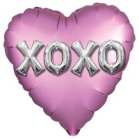 Rosa XOXO hjärtballong 45cm