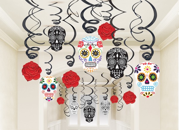 30 Day of the Dead Spiral Hangers 60cm