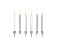 Vista previa: 6 velas de cumpleaños plateadas metalizadas con soportes