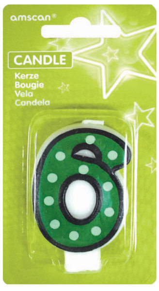 Crazy Birthday Party Number Candle 6 Green Dotted