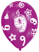 Förhandsgranskning: 6 färgglada ballonger 9-årsdag 27,5 cm