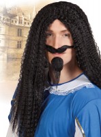 Preview: Black musketeer wig with beard