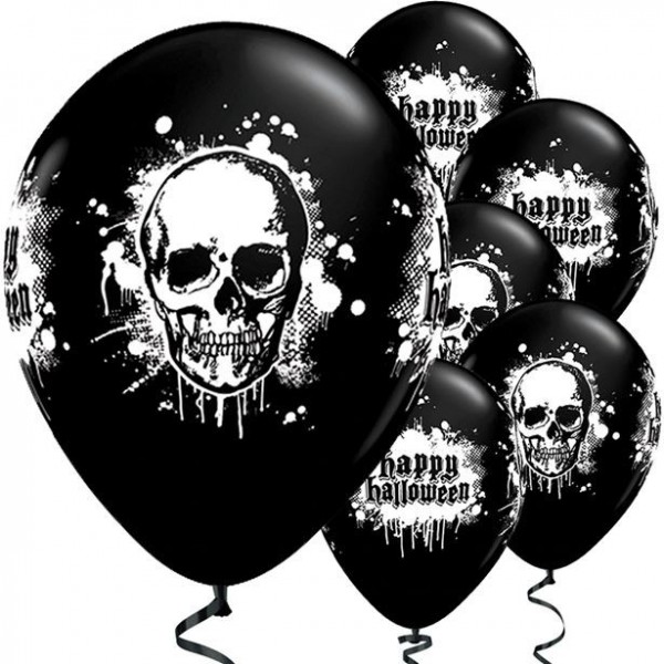 6 Halloween skull latex balloons black