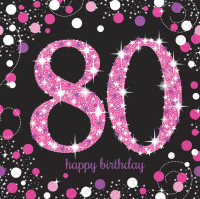 16 Pink 80th Birthday Servietten 33cm