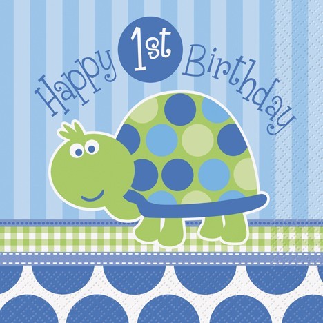 16 schildpad Toni's 1e verjaardagsfeest servetten 33cm
