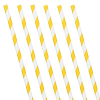 24 yellow and white striped paper straws