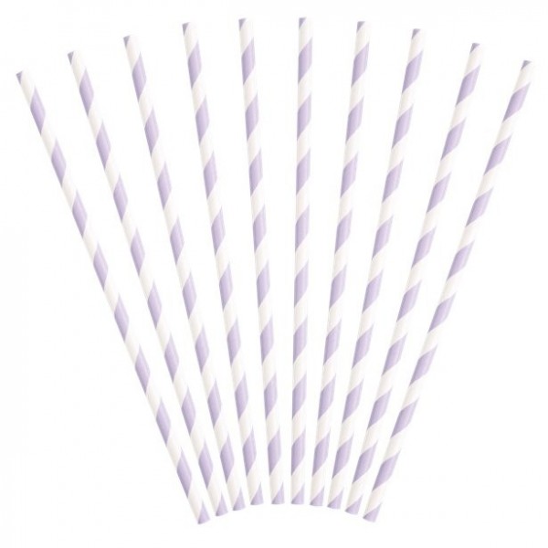 10 striped straws lavender 21cm